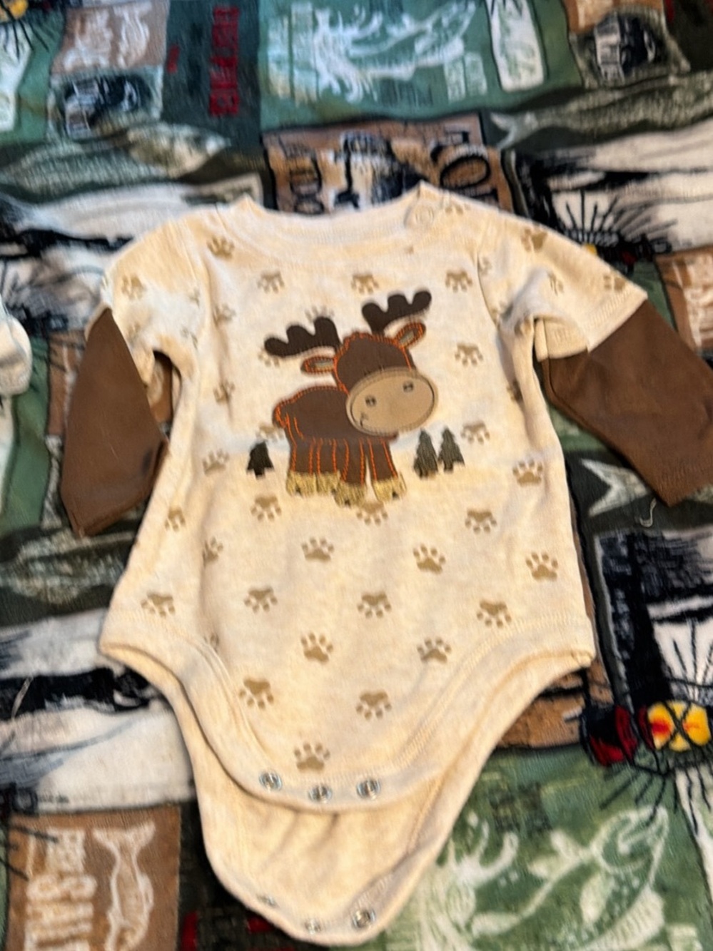 Garanimals Cream One-Piece Bodysuit with Brown Moose Applique